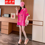 格邏依（GELUOYI） 短袖t恤女2025夏季新款韓版寬松中長款設(shè)計感百搭學(xué)生衣服女裝 玫紅色 L 【建議115-135斤】