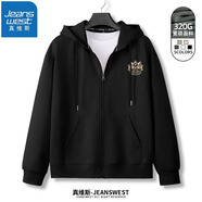 真維斯（JEANSWEST）衛衣男女連帽2025春秋款日系拉鏈開(kāi)衫外套寬松運動(dòng)外套重磅連帽衫 黑色（吉祥舞獅X） 2XL (推薦150斤-175斤左右)