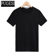 普戈斯（PUGESI）男士純棉中老年夏寬松老頭衫汗衫純色背心圓領(lǐng)短袖T恤文化衫全棉 黑色 XL 建議135-150斤