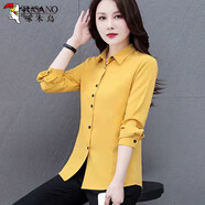 啄木鳥(niǎo)（）襯衫女襯衣女2022 免燙中長(cháng)款春秋新款時(shí)尚減齡女士長(cháng) *【黃色】 3XL _【建議130-145斤】