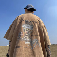 魄克重磅t恤男夏季水洗復(fù)古280克純棉短袖上衣美式潮流寬松大碼體恤衫 T603水洗卡其 5XL(195-210斤)