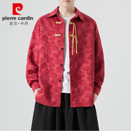 皮爾卡丹（pierre cardin）唐裝紅色襯衫外套男春秋款2025新款新中式男裝中國風(fēng)男款漢服襯衣 紅色 2XL 150-165斤