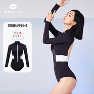 AQUAPLAY安泊來(lái)長(cháng)袖連體泳衣女性感游泳專(zhuān)用游泳衣防曬潛水服泳裝 沁華舒塵泳帽2件套 L(111-120斤)