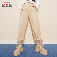 木果果木2020春季新品寬松闊腿卷邊直筒休閑工裝口袋長(cháng)褲女棉卡其 淺卡其 L