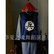 攜魚(yú)清朝古代士兵服大臣侍衛(wèi)勇字兵衙役舞臺(tái)男士古裝演出服 藍(lán)色 衣服+褲子 XXL.