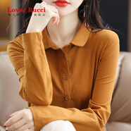 LOVER RUCCI法國長袖t恤女絲光棉2025秋冬新款Polo領(lǐng)上衣純棉長袖開衫女 愛馬橙 XL