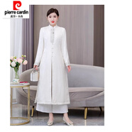 皮爾卡丹仙氣漢服日常禪意茶藝師服裝采耳古箏養(yǎng)生館新中式旗袍連衣裙 冬季加厚 9877白色套裝 S