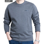 吉普（JEEP）長(zhǎng)袖T恤男圓領(lǐng)2024春秋季新款青年男士體恤純色簡(jiǎn)約大碼男裝上衣 TS0001灰色 M碼