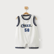 巴厘小豬寶寶籃球服連體衣嬰兒外出洋氣潮服1歲寶寶衣服可愛(ài) 米白 66cm