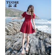 拓澀（TUOSE）夏季新款女裝少女短裙高腰顯瘦紅色甜美學院風小清新仙女連衣裙 紅色 M