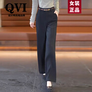 QVI高端品牌窄版闊腿褲女夏季新款高腰垂感寬松顯瘦休閑直筒西裝褲子 黑色 3XL 135到155斤