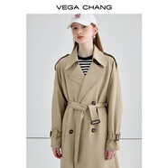 VEGA CHANG風(fēng)衣外套女2025年春秋新款中長款高級(jí)感純色大衣 摩卡棕 L