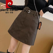 皮爾卡丹（pierre cardin）2024秋冬新款小皮裙短裙女高腰a字裙顯瘦百搭包臀裙pu半身裙子女 咖色【8913#】 L 建議【105-115斤】