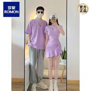 羅蒙（ROMON）不一樣的情侶裝夏裝2025新款春夏t恤裙子套裝一裙一衣設計感小眾 紫羅蘭 男L【130-145斤左右】