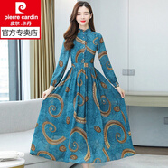皮爾卡丹女裝秋裝早秋初秋款女裝2025年新款秋季氣質(zhì)長(cháng)袖雪紡連衣 藍色 M