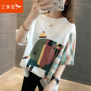 紅蜻蜓 t恤女短袖2025年夏季新款亞麻打底寬松短袖女上衣衫時(shí)尚棉麻女裝 綠色條 均碼 （適合80-135斤）