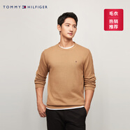 TOMMY HILFIGER【柔軟純棉】25秋冬男撞色條紋學(xué)院風(fēng)針織衫/情侶款純色毛衣 【簡約合身毛衣】深卡其色0VB XS （推薦：120斤以下）