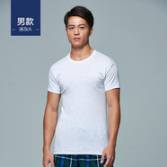 宜而爽打底衫男士純棉老頭衫短袖T恤中老年半截袖羅紋汗衫圓領(lǐng)全棉薄款