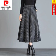 皮爾卡丹（pierre cardin）24年新款咖色毛呢半身裙女秋冬季新款中長款顯瘦a字裙高腰大擺傘 加厚 灰格 XL 建議115-125斤