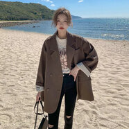 Lauaird小西裝咖色大碼西裝外套女2023秋新款寬松胖mm純欲風(fēng)西服 咖色 3XL 【165-200斤】