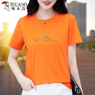 啄木鳥(niǎo)好棉短袖t恤女夏季2025新款時(shí)尚休閑薄款夏裝40歲減齡洋氣上衣丅 6616橙色-30# L _(95-110斤)
