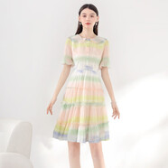 未風(fēng)（WIFING）雪紡度假連衣裙女夏2025年夏季新款女裝中長款氣質(zhì)蛋糕裙長裙 彩虹色短款 S