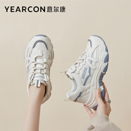 意爾康女鞋老爹鞋皮面透氣休閑運動鞋輕便厚底鞋子女 E63301754 灰色 39