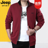 JEEP SPIRIT吉普休閑夾克男外套純棉拉鏈開(kāi)衫茄克春秋簡(jiǎn)約上衣男裝 紅色19002 M碼建議120-140斤穿著