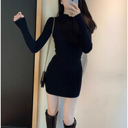 里農連衣裙女御姐風(fēng)針織包臀裙女秋冬打底新款純欲網(wǎng)紗修身辣妹包臀裙 黑色 均碼（建議80-110斤）