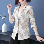 FTGLL【夏季新品】春夏秋季蕾絲薄款大碼小西裝新款女士外 米駝色 2XL