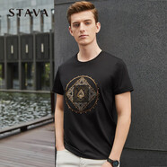 斯得雅（STAVA）印花t恤男燙鉆圓領(lǐng)夏季潮流時尚短袖親膚透氣男T恤21260460S 黑色 L (170)