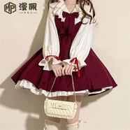 漫佩 日系甜美JK公主背帶連衣裙半身裙女學(xué)生+娃娃領(lǐng)襯衫春季單裝 【背帶裙套裝】蝴蝶結襯衫+背帶裙 L