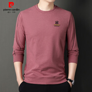 皮爾卡丹德絨彈力抗皺長(cháng)袖T恤男中青年休閑寬松圓領(lǐng)衛衣簡(jiǎn)約百搭套頭上衣 皮紅 165-M