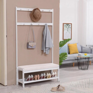 席豪（XIHAO）實木衣帽架換鞋凳掛衣架一體衣服架可坐式鞋柜門口穿鞋凳家用鞋凳 白色80cm（單層）