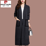 皮爾卡丹（pierre cardin）羊毛衫針織開(kāi)衫女春秋長(zhǎng)款過(guò)膝外穿搭媽洋氣媽200斤碼大披肩外套 深灰色 M【建議95-110斤】