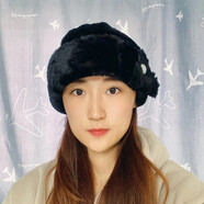 途尊（kingtrip）秋冬中老年帽子女媽媽時(shí)尚新款皮草帽仿兔毛禮帽加厚保暖百搭包頭 黑色  仿兔毛材質(zhì)