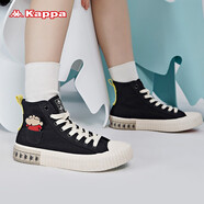 Kappa蠟筆小新聯(lián)名串標(biāo)情侶男女板鞋刺繡高幫帆布鞋春夏新款KPCTFVS80 黑色-990 35