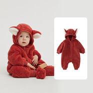papa爬爬秋冬新款男女寶寶動(dòng)物造型爬服抱抱絨連體衣嬰兒保暖哈衣 橘紅色 100cm