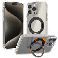 適用iPhone15手機殼透明蘋果14系列支架磁吸13pr高端防摔手機保護殼套 炫酷黑【360旋轉(zhuǎn)支架】 蘋果15Pro
