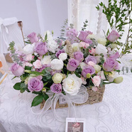冉子花坊鮮花速遞粉玫瑰抱抱桶向日葵花籃生日禮物送女友老婆愛人同城配送 紫玫瑰混搭花籃