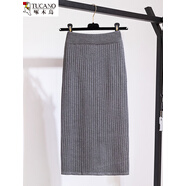 啄木鳥(niǎo)2026秋冬新款韓版修身顯瘦百搭中長(cháng)款針織毛線(xiàn)后開(kāi)叉半身裙長(cháng)裙子 灰色 灰色
