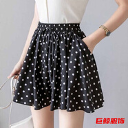 tromlfz短褲女夏寬松新款波點(diǎn)闊腿褲裙夏季薄款高腰雪紡松緊腰短褲女 黑色波點(diǎn) S 建議70-85斤