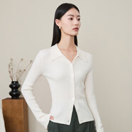 逸陽秋新款長袖針織衫女開叉毛衣開衫氣質(zhì)修身顯瘦外搭上衣 米白色 S （105斤以下）