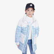 安奈兒（Annil）童裝女童羽絨服小香風(fēng)印花冬裝毛領(lǐng)保暖寬松中長款 藍(lán)白花 120