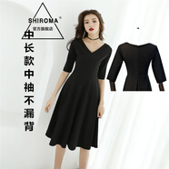 SHIROMA無(wú)袖連衣裙女中長(zhǎng)款夏季新款韓版時(shí)尚小黑裙氣質(zhì)顯瘦V領(lǐng)打底裙 V領(lǐng)不漏背030 L