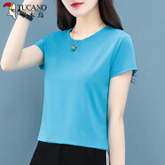 啄木鳥(niǎo)短袖女夏季2025年新款冰絲t恤女士寬松薄款夏天粉色速干體恤上衣 月蘭色 XL _(110-125斤)