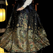 纖裳蝶輕奢馬面裙女款新中式國風龍煌飛天漢服秋冬刺繡織金紅色馬面裙 黑色  單件馬面裙 L(165-175cm)