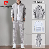 皮爾卡丹（pierre cardin）秋冬開衫運(yùn)動(dòng)套裝男新款休閑百搭寬松外套長褲學(xué)生跑步運(yùn)動(dòng)服 801灰色款三件套 3XL 【145-160斤】