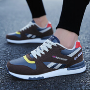 新腳度莆田男鞋夏季潮鞋阿甘鞋慢跑鞋男士休閑透氣鞋子新款軟底運動(dòng)鞋 棕色【主圖皮面款】 41