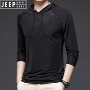 吉普（JEEP）冰絲長袖t恤男夏季薄款帶帽防.曬運動速干衣夏天薄男士連帽衛(wèi)衣 5806黑色 M 90到110斤